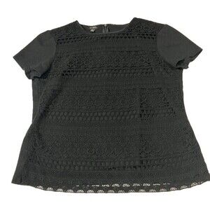 Talbots Women’s Medium Black Lace Open Weave Layered Look Short Sleeve Top